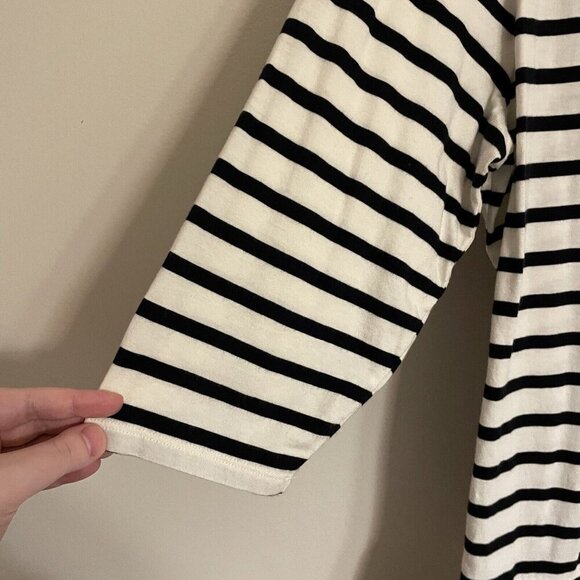 Talbots Woman 2X Preppy Laurel Stripe 3/4 Sleeves Square Neck Ruffle Peplum Tee - Picture 4 of 9